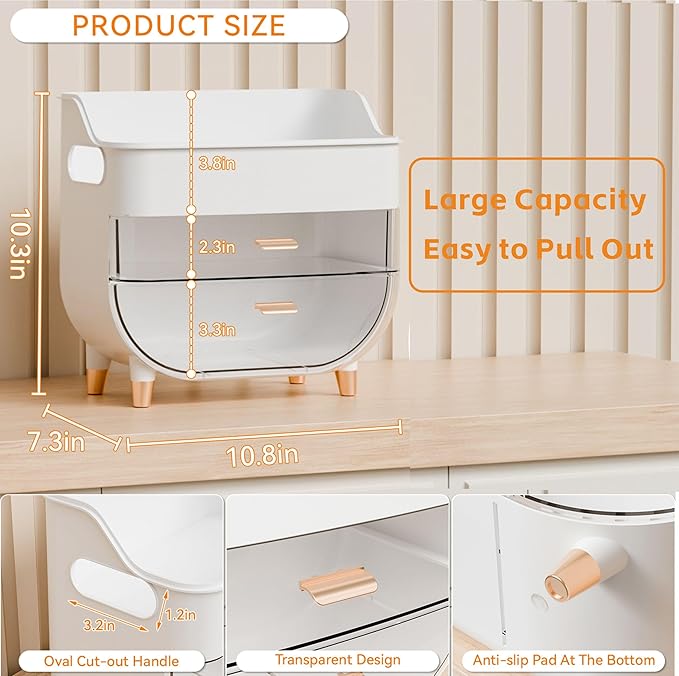 Yieach Countertop Makeup Organizers with Drawers and Handle,Large Cosmetic Organizer for Bathroom Vanity and Dressing,White Cosmetic Display Cases for Hair Tool,Beauty Products,Skin Care Organizer