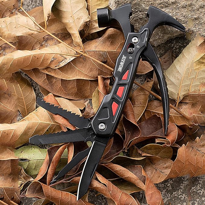 12-in-1 Pocket Knife Multitool with Hammer, Pliers & Screwdriver | Includes a saw, dual safety locks and nylon sheath for secure, organized carry on camping, hiking and DIY trips.