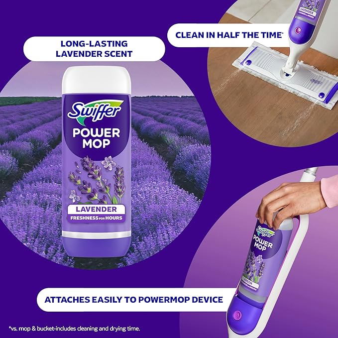 Swiffer PowerMop Floor Cleaning Solution with Lavender Scent, Triple Pack