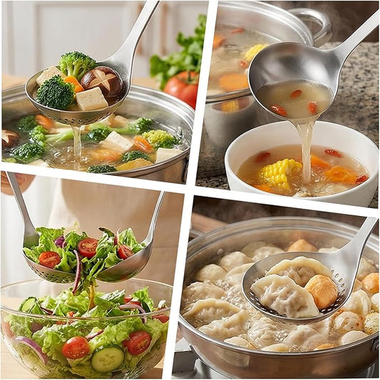 2 Pcs 12 Inch Stainless Steel Hot Pot Slotted Ladle Set, Soup Ladle Strainer Scoops Cooking Skimmer Utensil For Hotpot Scooping Sauce Serving