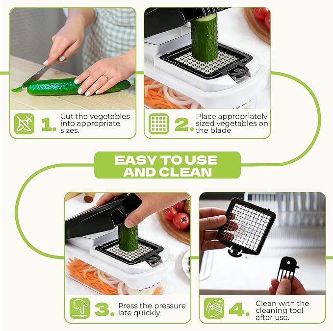 Vegetable Chopper, 17-in-1 Food Chopper with Built-in Container, Includes Cut-Resistant Gloves & Interchangeable Blades, Potato Onion Slicer for Salad Prep, Kitchen Gadgets for New Home