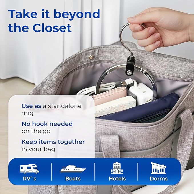 Rolly Hanger® Premium Closet Organizer, Rotating Aluminum Ring Hanger with 360° Swivel Hook, Space Saving Accessory Holder for Belts, Ties, Hats, Scarves, Purses & Handbags | Closet Organizer (3 Pack)