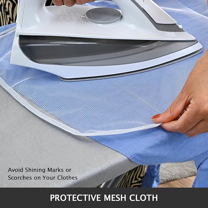 SheeChung Ironing Board Cover and Pad 18x54,Extra Thick Cotton Cover,Scorch and Stain Resistant Large Iron Board Cover with Padding,Wide Ironing Cover with Adjustable Fasteners and Velcro,Silver Grey
