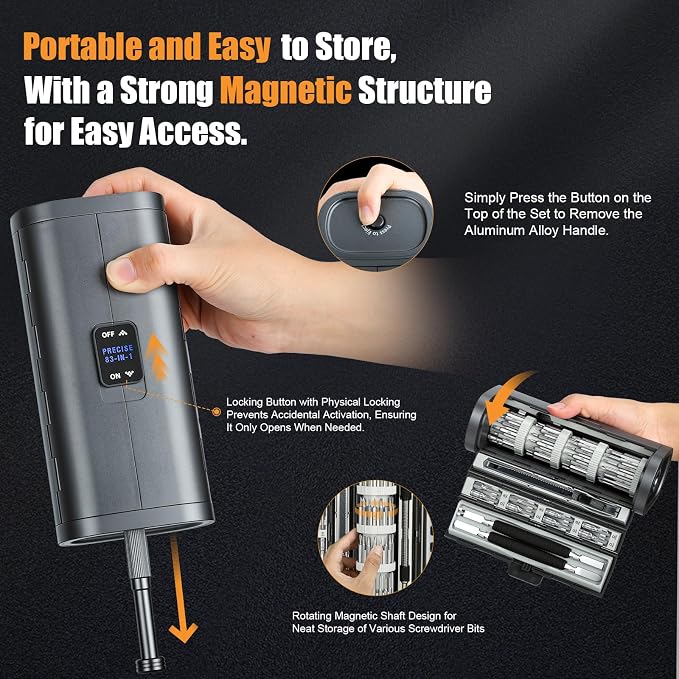 83-In-1 Mini Electric Screwdriver Set Cordless Precision Screwdriver | with 72 Drill Bits/Led Light/5 Torque Settings Multi-Purpose Precision Repair ToolSet for Phone Laptop Switch Camera Watch