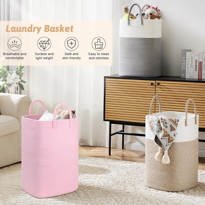 Artfeel Laundry Basket,Woven Cotton Rope Laundry Hamper,60L Versatile Storage for Dirty Clothes,Baby Toys,and Blankets in Bathroom, Nursery,and Living Room