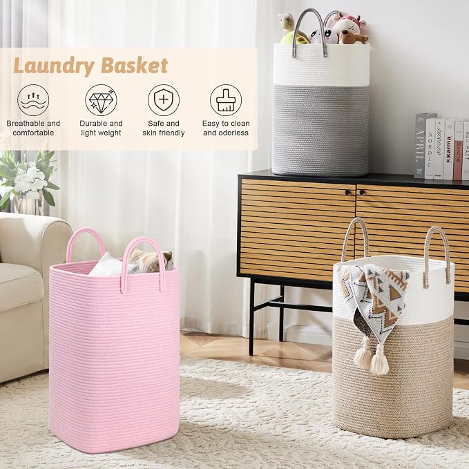 Artfeel Laundry Basket,Woven Cotton Rope Laundry Hamper,80L Versatile Storage for Dirty Clothes,Baby Toys,and Blankets in Bathroom, Nursery,and Living Room