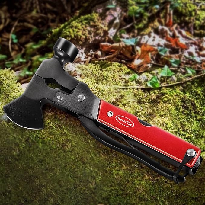 14-in-1 Multitool Camping Axe Hatchet – Essential Camping Gear with Knife, Hammer, Saw, Bottle Opener, Screwdriver – Multi Tool with Sheath – Gifts for Men, Dad, and Outdoor Adventures