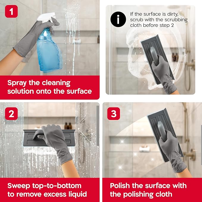 Tyroler Duschabzieher breit 25 cm | 2 Mikrofaser Scheuer- & Poliertücher | 2 Microfiber Scrub & Polish Cloths | Squeegee for Shower Glass, Tiles, Wall & Mirror | Ideal Window Squeegee for Home | Wiper
