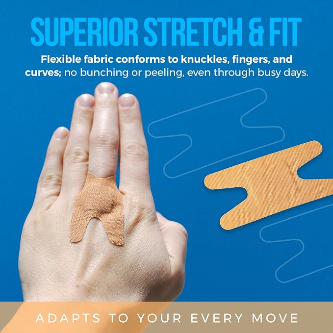 Flex Fabric Knuckle Bandages - Flexible Fabric Adhesive for Finger Care & Wound Protection - 100 Count Box