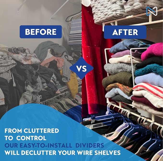 Tall Wire Shelf Dividers for Closet Organization – 4 Pack for 16 Inch Wire Shelves Only - Measure Before You Buy - Sturdy and Easy Set-Up with Bonus Rose Gold Hanger