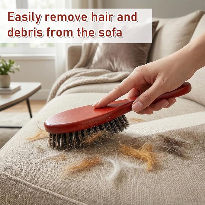 Clothes Lint Remover Brush, Garment Lint Brush | Pure Horse Bristle, Beech Wood Handle, for Removing Pet Hair and Dust from Sweaters, Coats, Blankets and Furniture