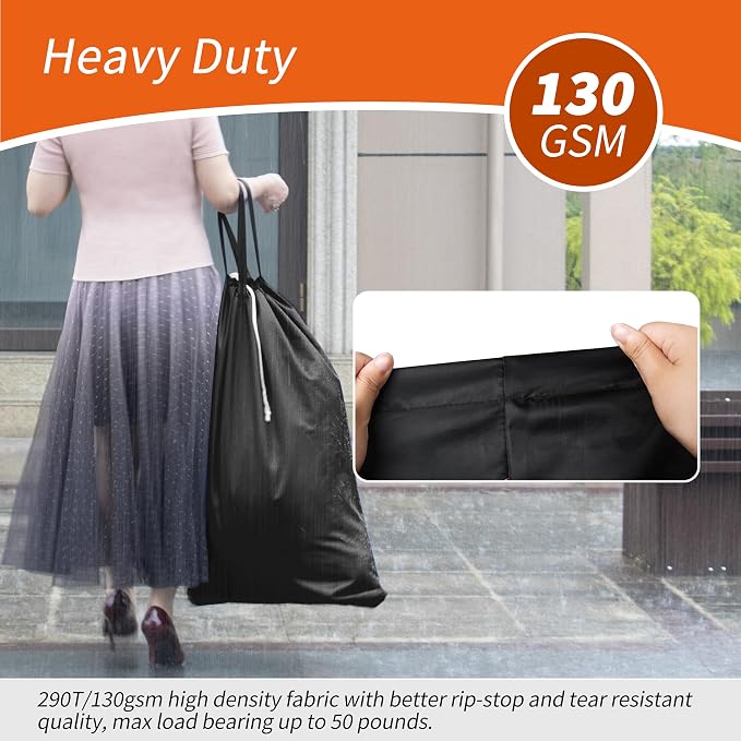 2 Pack Extra Heavy-Duty Laundry Bag with Handles, Black, 28x36" | Extra Large, Name ID Tag, Machine Washable, Reinforced Handles, Drawstring Closure, For College Dorm Travel