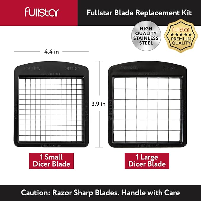Fullstar Blade Replacement Set – Only Compatible with Select Fullstar Vegetable Chopper Models – 2pc Insert Set for Large Dice (Potatoes, Apples) & Small Dice (Onions, Tomatoes) – 3.9 x 4.4 inches