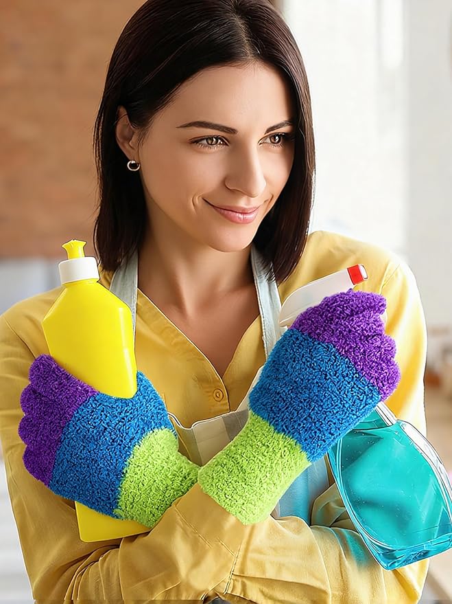 Patelai 3 Pairs Microfiber Plant Dusting Gloves Leaf Cleaning Gloves for Indoor Plants, Blinds, Furniture, House (Colorful,Medium)