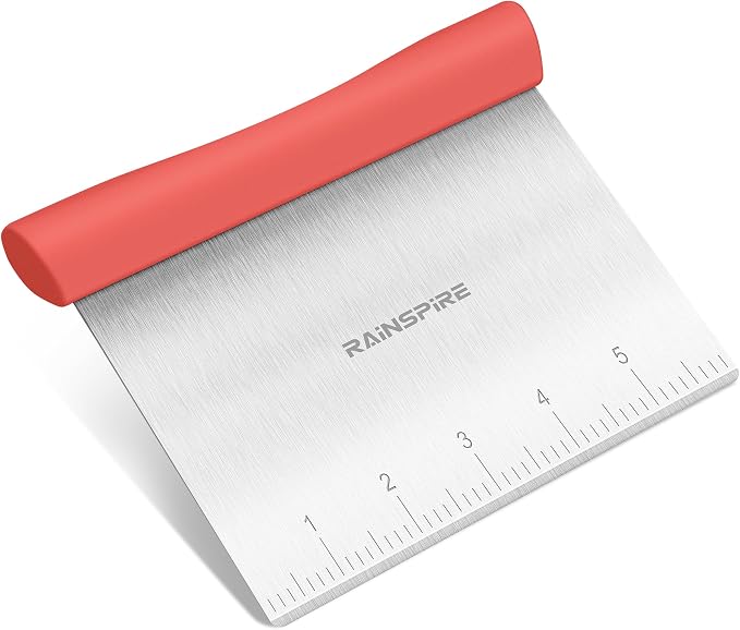 Upgraded 304 Stainless Steel Multi-Purpose Bench Scraper with Measurement Marks, Dishwasher Safe, Dough Cutter for Pizza, Bread and Cookie Dough Vegetable Chopper, Baking Supplies (Coral)
