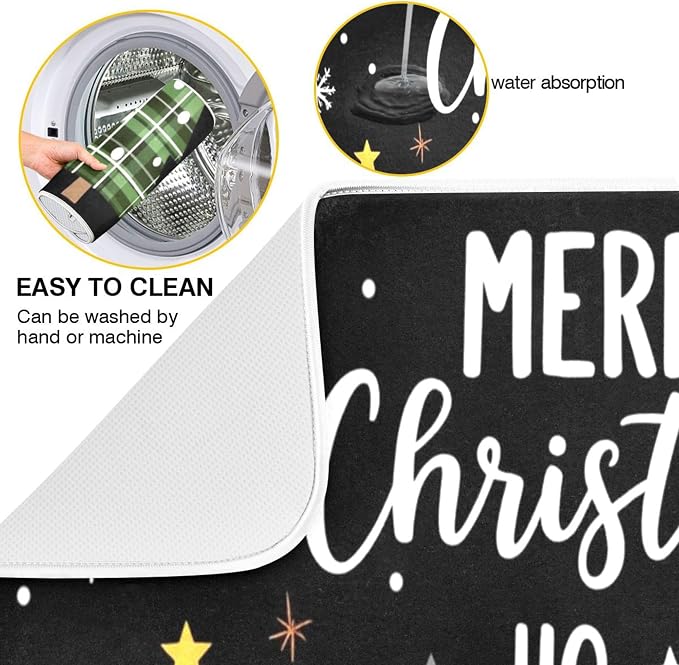 Christmas Tree Black Dish Drying Mat for Kitchen Countertop 18x24 Winter Snowflake White Xmas Large Drying Mat Reusable Quick Dry Dish Sink Mats Easy Clean Decorative Essentials