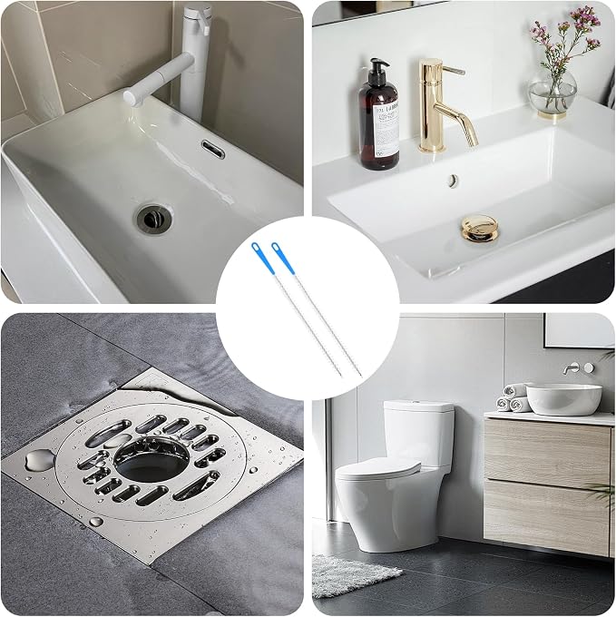 Yuanchu 2 Pack Flexible Drain Cleaning Brush, 23.6inch Long Drain Clog Remover Tool with Nylon Bristles Rust-Resistant Sink Unblocker Tool for Toilet Kitchen Shower Sewer Tub