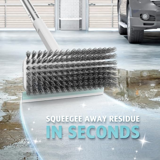 Floor Scrubber, Stainless Steel Wire Scrub Brush with Long Handle, Sturdy, Durable, and Corrosion-Resistant, Outdoor Surface Cleaning for Concrete Patios, Deck, Garden, Garage