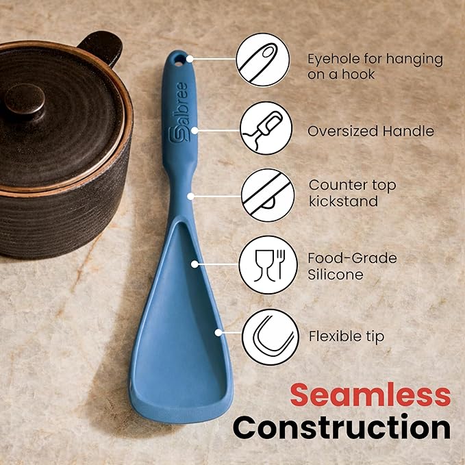 Silicone Spoon Spatula for Cooking - Multifunction Scoop Spatula Spoonula - Heat Resistant Cooking Spoon for Nonstick Cookware - Large Silicone Kitchen Spoon - Seamless Design (Starry Blue,1pc)