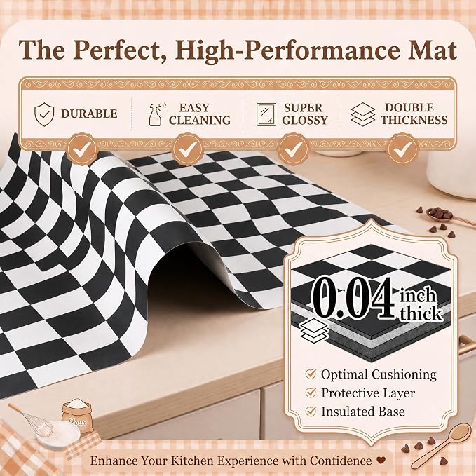 Domensi 2 Pcs Checkered Silicone Baking Mat Non-Stick Reusable Oven Liner, Food Grade Silicone Roasting Mat with Anti-Slip Grid Design for Baking, Oven, Air Fryer(Black and White, 16.4 x 10.8 Inch)