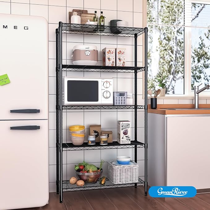 Guan River 5-Shelf Adjustable Metal Wire Shelving,Black,36"L x 14"W x 72"H | Height Adjustable,Sturdy and Durable,Storage Sehlf Display Rack for Office,Kitchen,Bedroom,Bathroom,Garage