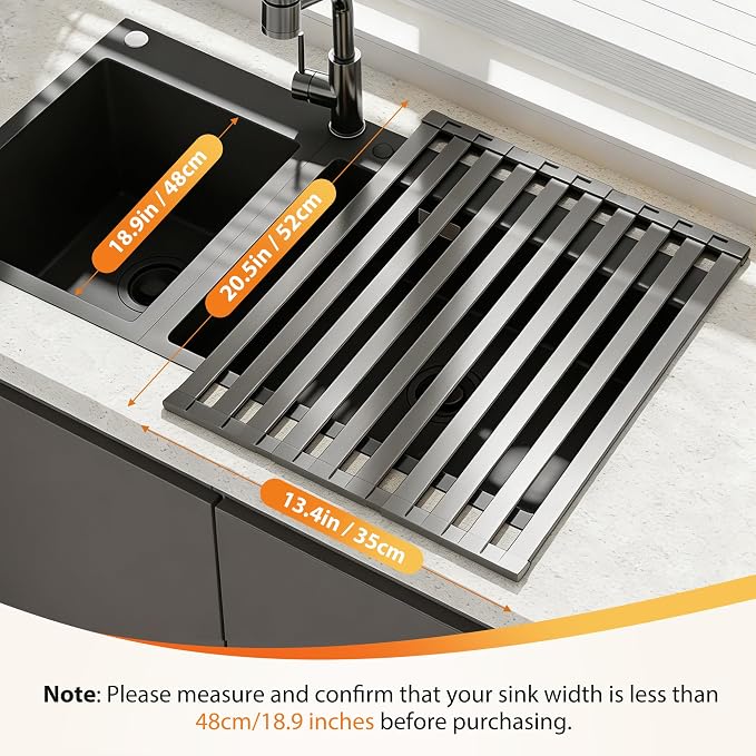 Foldable Over Sink Dish Drying Rack, Extra Wide & Thick Rust-Proof Aluminum Sink Cover for Counter Space, Collapsible Dish Drying Rack Fits Most Kitchen Sinks (Gray, 20.5“x13.6)