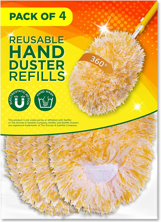 Millifiber 360° Reusable Duster Refills for Swiffer Hand Dusters (4-Pack) | Handle not included, microfiber duster covers, machine washable duster cleaning pads