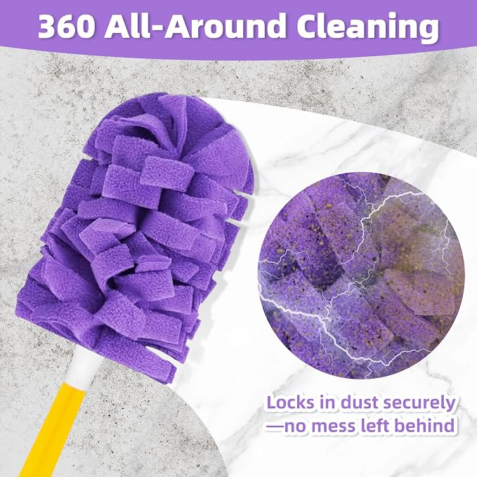 18 PCS Microfiber Reusable Duster Refills for Swiffer Duster | Washable Fleece Pads with 1 Handle, 360° Multi-surface Dusters, Heavy Duty Duster Refills, Wet & Dry Use, Rainbow Colors