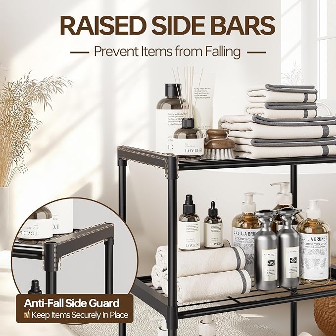 4-Tier Small Lightweight Storage Shelves with Plastic Connectors – Metal Shelf Organizer for Pantry, Closet & Bathroom, Space-Saving Sturdy Shelving Unit Rack, Black, 17.3" x 12.8" x 42.9"