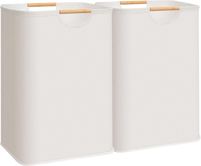 STORAGE MANIAC 2-Pack Collapsible Laundry Hamper with Bamboo Handles | 80L (21.1 Gal) Large Laundry Hamper, Freestanding Waterproof Clothes Hamper for Laundry Room, Bedroom, Dorm, Towels, Beige