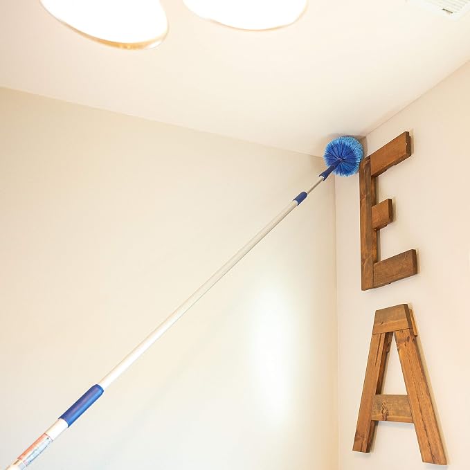 Cobweb Duster, Extendable Reach 20 feet, Ceiling Fan Duster | 3-Stage Aluminum Telescoping Pole | Medium Stiff Bristles | Long Handle Webster Duster for Cleaning | U.S Duster Co.