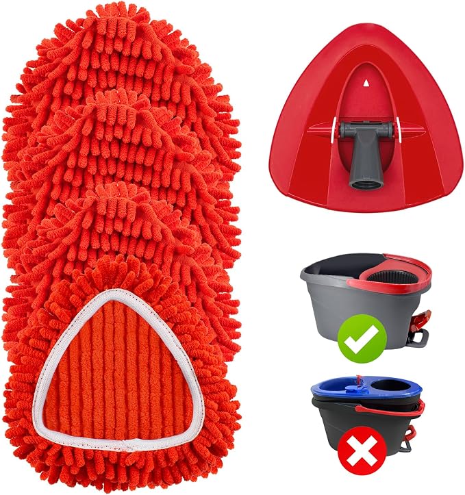Chenille Mop Head Replacements Compatible with O-Cedar EasyWring 1-Tank , 4 Pack Microfiber Chenille Duster Replacement Heads with 1 Mop Base, Reusable Dust Mop Refills for Floors, Walls & Ceilings