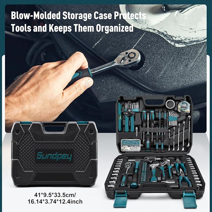 Sundpey 281 Pcs Home Tool Kit Portable Complete General Hand Tool Set Blue | with Socket Wrench Set & Screwdrivers & Hex Keys & Pliers Kit,Men Women Tool Box Set for Household Car House Garage Apartment
