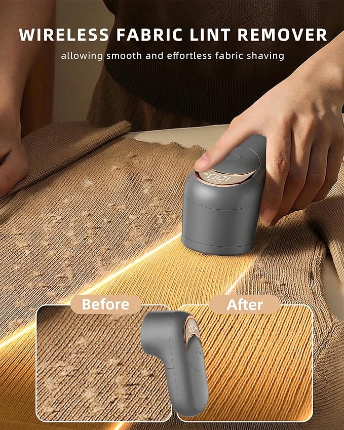 Fabric Shaver Lint Remover for Clothes, Portable Sweater Defuzzer | Rechargeable with LED Display, 3 Speeds, 2 Extra 6-Blade Heads, Removes Lint, Fuzz Fabric Pills from Clothing and Fabrics
