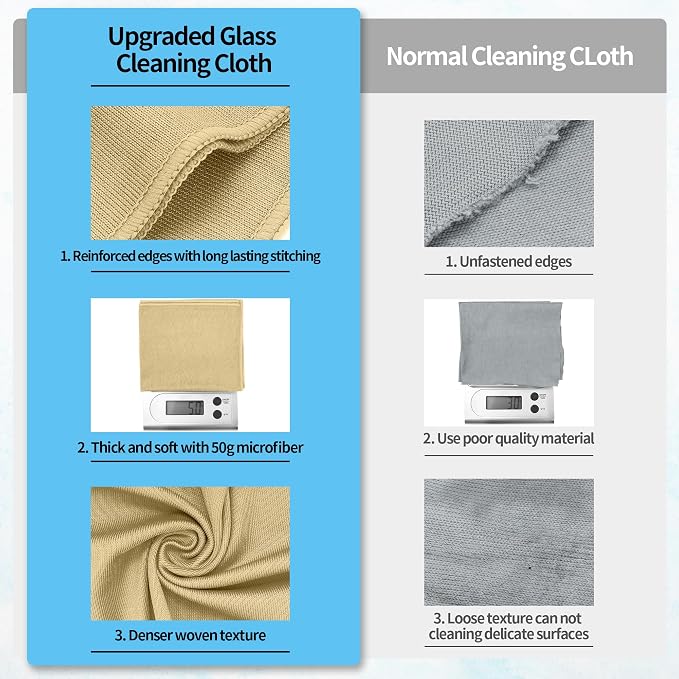Microfiber Cleaning Cloth - 10 Pack Glasses Cleaning Cloth, 16" x 14" Window Cleaning Rags, Streak Free Lint Free Polishing Cloths Wipes for Eye Glass, Stainless Steel, Windshield, Beige