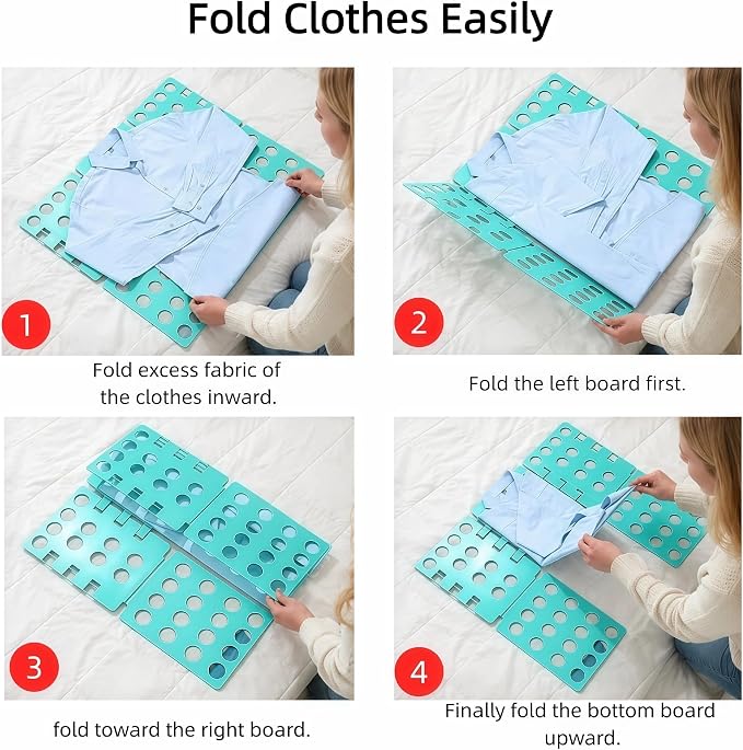 Shirt Folding Board, Shirt Folder - Folds Hoodies, Jeans & Shirts, Cyan | Quick garment folding, heavy duty for thick clothes, for adults & kids, compact foldable design, no assembly required