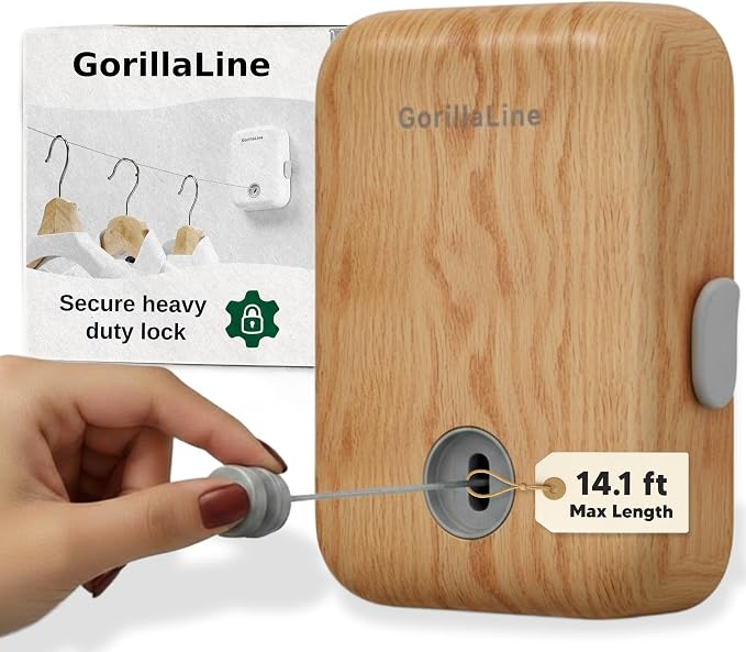 Retractable Clothesline Indoor Outdoor - GorillaLine Wood