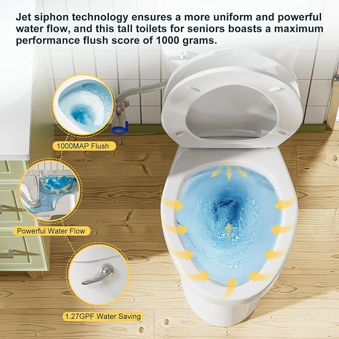 Simple Project 21" Elongated Extra Tall Toilets, Standard 12" Rough in Bathroom Toilet & Powerful Single Flush 1.28gpf High Toilet With Comfortable Soft Closing Seat, Ideal for Seniors, Handicap, Tall