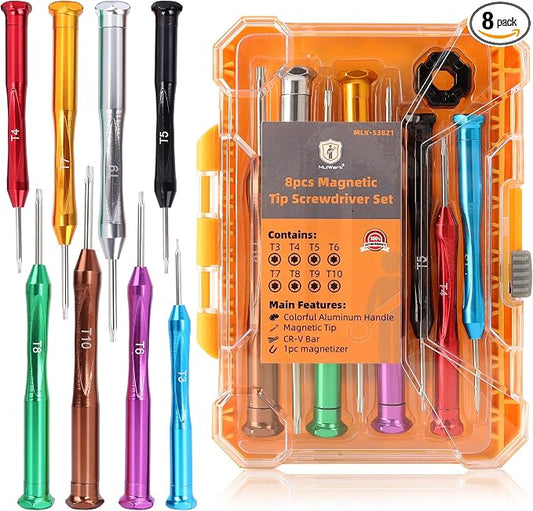 MulWark 8pc Mini Screwdriver Set - Magnetic Torx Screwdrivers Repair Kit for Electronics, Jewelry, Eyeglasses, Xbox Controller, iMac, Watch Screwdriver - Compatible Small Screwdriver Set