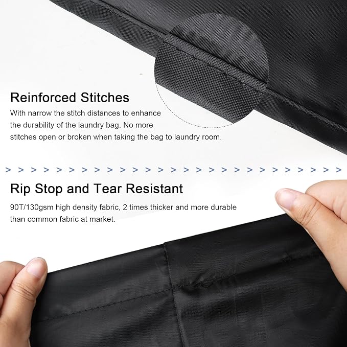 Extra Heavy-Duty Laundry Bag 21x24”- Machine Washable Small Storage Bag with Reinforced Handles & Drawstring Closure & ID Tag for College Dorm Travel - Black