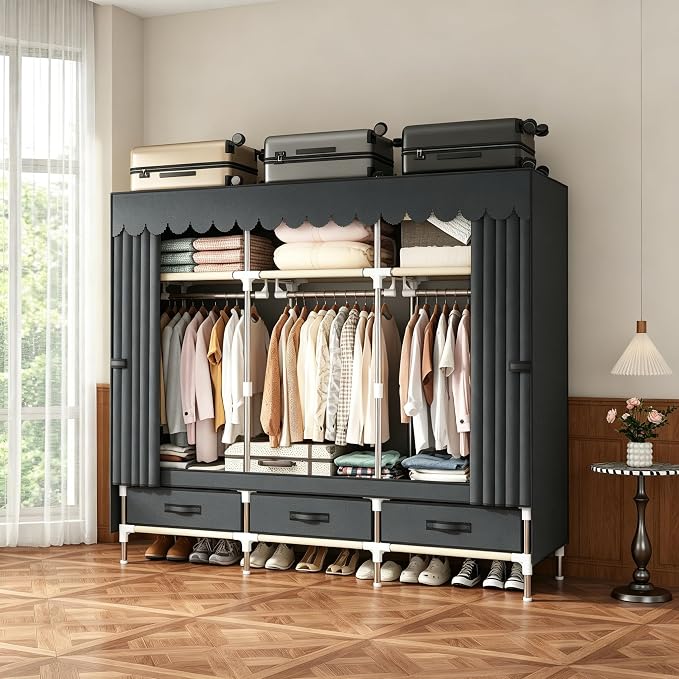 Portable Closet Wardrobe with Drawers for Bedroom，Apartment and Living Room