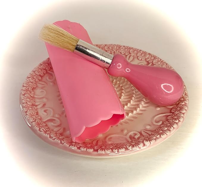 BonCera, All-in-one Premium Ceramic Garlic Grater Plate 4-Piece Set - Pink Embossed Design and Style - For Garlic, Ginger, Chocolate, and more! - Comes with 5.25" Plate, Peeler, Brush, and Stand