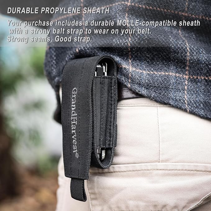 GrandHarvest Multitool, 25-in-1 Spring Loaded Pliers Multi Tool, Each Tools with Safety Lock-Stainless Steel Multi-Tool, Propylene Sheath, Survival Gear for Camping, Hiking, Multi Plier, Pocket Knife