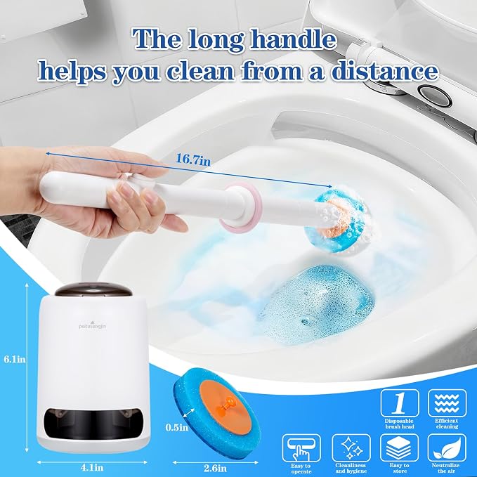 PeiTuSangJin Disposable Toilet Brush Wand kit,Auto-Ejecting32 Refills | 360° Dead-Angle-Free Cleaning,3 Air-Purifying Scent Rings,Wall-Mounted Disposable Toilet Brush(1+32)