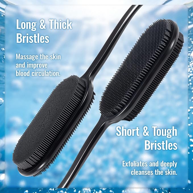 Silicone Back Scrubber for Shower, Bath Brush with Long Handle | Exfoliating & Lathering Body Scrubber Shower Brush