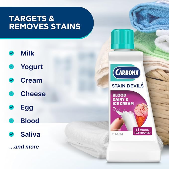 Carbona Stain Devils® #4 | Blood, Dairy & Ice Cream | Professional Strength Laundry Stain Remover | Multi-Fabric Cleaner | Safe On Skin & Washable Fabrics | 1.7 Fl Oz, 3 Pack