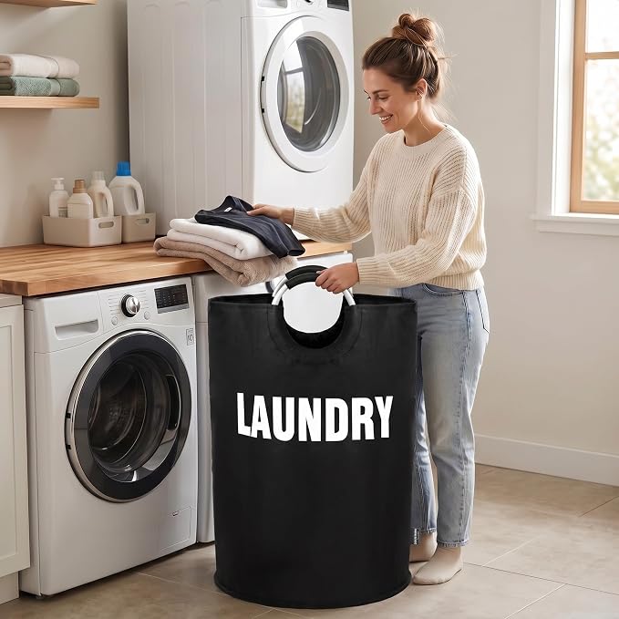DOKEHOM 160L XX-Large Laundry Basket (7 Colors), Collapsible Laundry Bag, Foldable Laundry Hamper, Folding Washing Bin (Black, XXL)