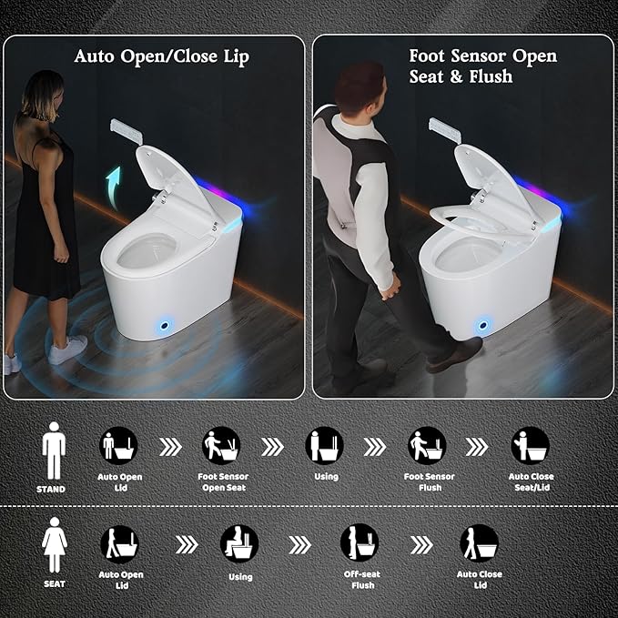 Vipbear Smart Toilet with Bidet Built in, Bidet Toilet with Heated Seat and Night Light, Modern Tankless Toilet for Bathroom, One Piece Toilets with Auto Soft Close, Deodorization, Dryer, Foot Sensor