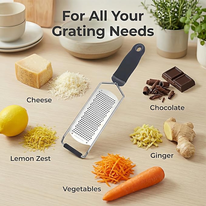 Premium Rotary Cheese Grater,Upgrade Multifunction Food Grade Stainless Steel Fine Grater for Parmesan, Garlic,Ginger,Chocolate,Lemon Zest,Dishwasher Safe,Non-Slip Handle,Rustproof & Durable