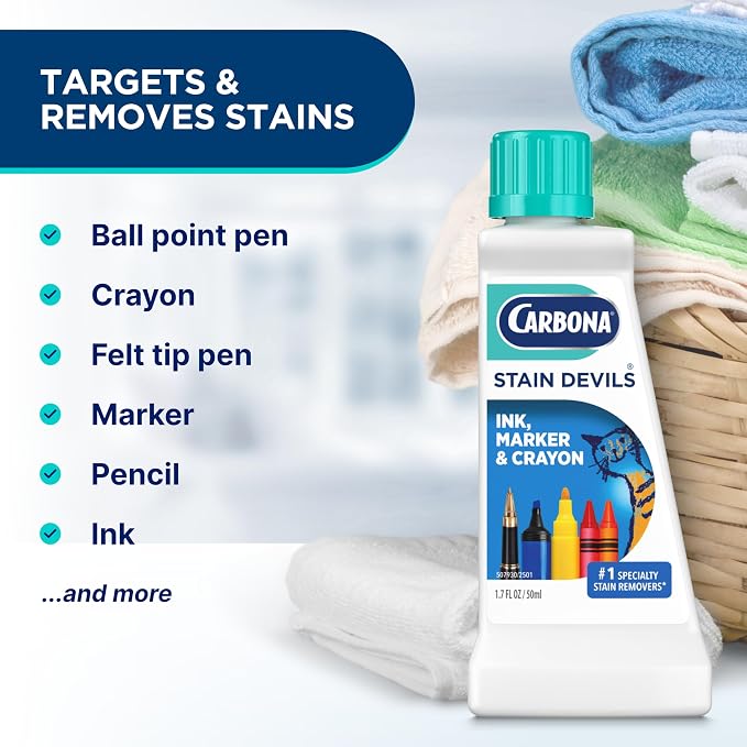 Carbona Stain Devils® #3 | Ink, Marker & Crayon | Professional Strength Laundry Stain Remover | Multi-Fabric Cleaner | Safe On Skin & Washable Fabrics | 1.7 Fl Oz, 3 Pack
